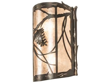 Meyda Whispering Pines 14" Tall 2-Light Antique Copper Pink Glass Wall Sconce MY246792