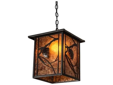 Meyda Whispering Pines 12-17" 1-Light Antique Copper Glass Lantern Pendant MY247175