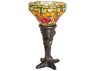 Meyda Poinsettia Mahogany Bronze Glass Tiffany Table Lamp MY247501