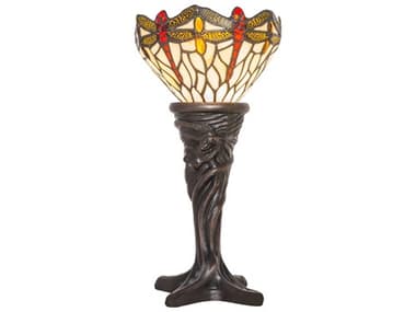 Meyda Hanginghead Dragonfly Mahogany Bronze Glass Tiffany Table Lamp MY247528