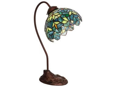 Meyda Nightfall Wisteria Mahogany Bronze Glass Tiffany Desk Lamp MY247786