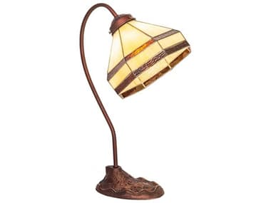 Meyda Topridge Mahogany Bronze Glass Tiffany Desk Lamp MY247793