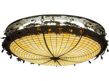 Meyda Greenbriar Oak 52" 8-Light Antique Copper Glass Tiffany Bowl Flush Mount MY248457