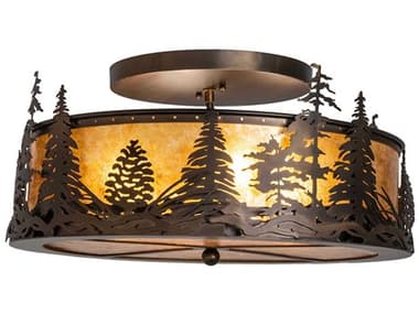 Meyda Tall Pines 4-Light Antique Copper Drum Semi Flush Mount MY249212