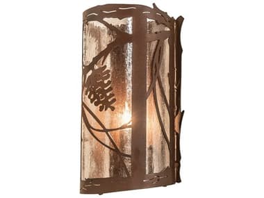 Meyda Whispering Pines 13" Tall 1-Light Wrought Iron Brown Glass Wall Sconce MY250106