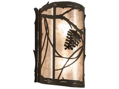 Meyda Whispering Pines 14" Tall 1-Light Oil Rubbed Bronze Silver Glass Wall Sconce MY250525