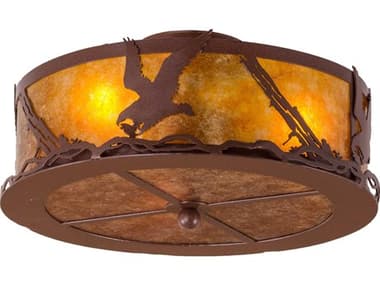 Meyda Strike Of The Eagle 16" 3-Light Red Rust Copper Glass Round Flush Mount MY250694