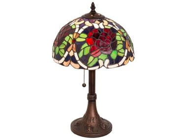 Meyda Renaissance Rose Mahogany Bronze Glass Tiffany Table Lamp MY251062