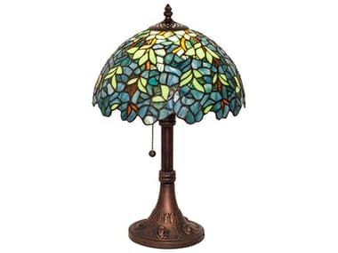 Meyda Nightfall Wisteria Mahogany Bronze Glass Tiffany Table Lamp MY251088