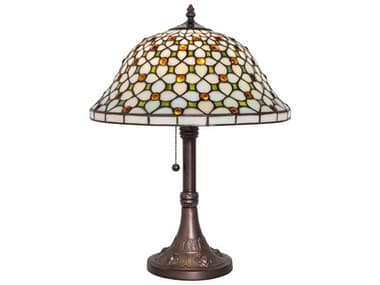 Meyda Diamond & Jewel Mahogany Bronze Glass Tiffany Table Lamp MY251312