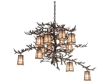 Meyda Pine Branch Valley View Mahogany Bronze 12-light 52'' Wide Large Chandelier with Silver Mica Shade MY251446