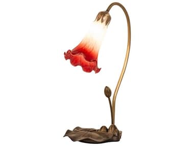 Meyda Pond Lily Mahogany Bronze Glass Table Lamp with Ruby White Shade MY251563