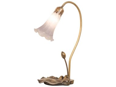 Meyda Pond Lily Antique Copper Glass Table Lamp with White Grey Shade MY251565