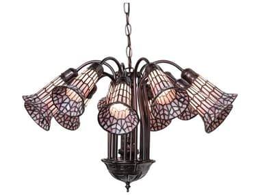 Meyda Stained Glass Pond Lily 24" Wide 12-Light Mahogany Bronze Bell Chandelier MY251607