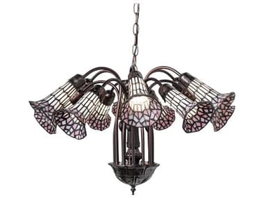 Meyda Stained Glass Pond Lily 24" Wide 12-Light Mahogany Bronze Bell Chandelier MY251608