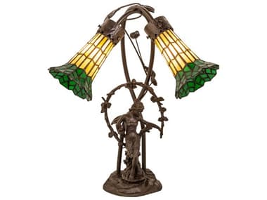 Meyda Pond Lily Mahogany Bronze Glass Tiffany Table Lamp MY251675