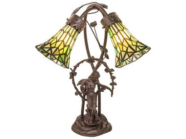 Meyda Pond Lily Mahogany Bronze Glass Tiffany Table Lamp MY251677