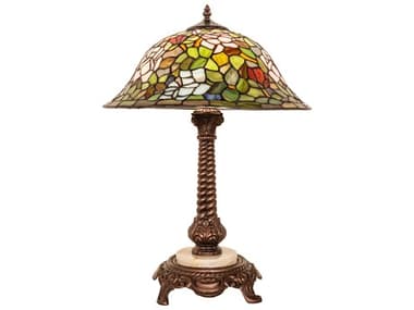 Meyda Rosebush Mahogany Bronze Glass Tiffany Table Lamp MY251920