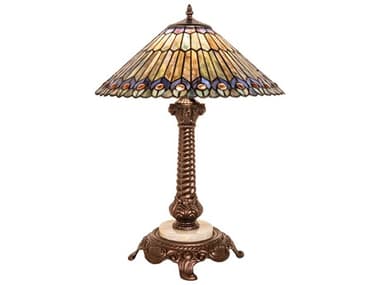 Meyda Tiffany Jeweled Peacock Brass Glass Table Lamp MY251928