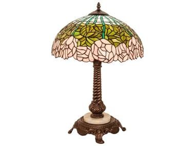 Meyda Tiffany Cabbage Rose Mahogany Bronze Glass Table Lamp MY251964