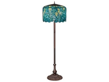 Meyda Wisteria 62" Tall Antique Mahogany Bronze Glass Tiffany Floor Lamp MY252160