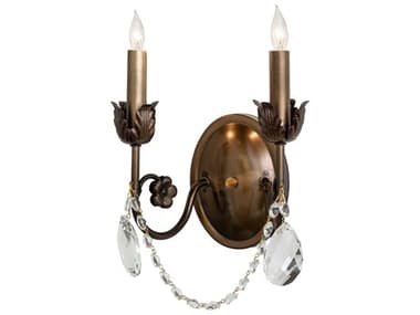 Meyda Antonia 11" Tall 2-Light Antique Copper Crystal Wall Sconce MY252340