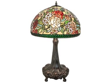Meyda Romance Rose Mahogany Bronze Glass Tiffany Buffet Lamp MY252829
