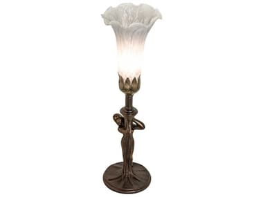 Meyda Pond Lily Mahogany Bronze Glass Table Lamp with Grey Shade MY253423