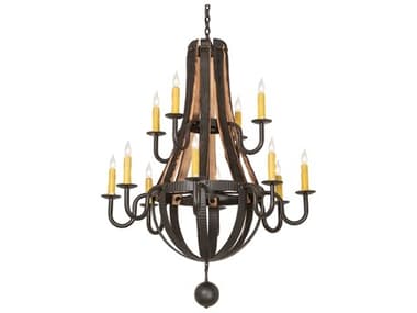 Meyda Barrel Stave Madera Wrought Iron 12-light 44'' Wide Large Chandelier MY253553