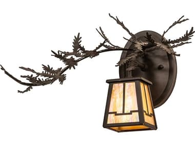 Meyda Pine Branch Valley View 9" Tall 1-Light Oil Rubbed Bronze Glass Tiffany Wall Sconce MY253651