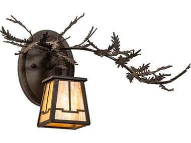 Meyda Pine Branch Valley View 9" Tall 1-Light Oil Rubbed Bronze Glass Tiffany Wall Sconce MY253653