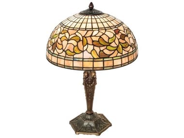 Meyda Tiffany Turning Leaf Antique Brass Glass Table Lamp MY253820