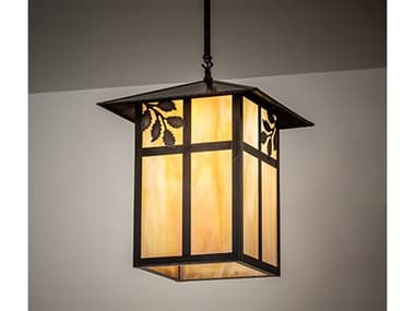 Meyda Seneca 16-22" 1-Light Craftsman Brown Glass Lantern Pendant MY254261