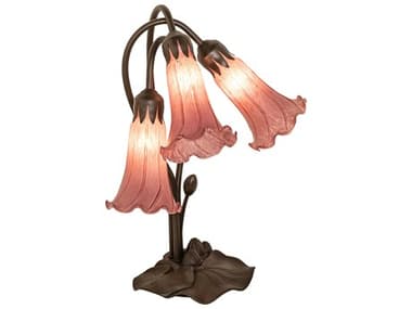 Meyda Pond Lily Mahogany Bronze Tiffany Table Lamp with Cranberry Violet Glass Shade MY254357