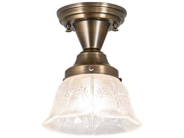 Meyda Revival 7" 1-Light Antique Brass Glass Bell Semi Flush Mount MY254404