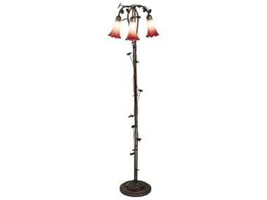 Meyda Pond Lily 58" Tall Mahogany Bronze Tiffany Floor Lamp with Seafoam Cranberry Glass Shade MY255130