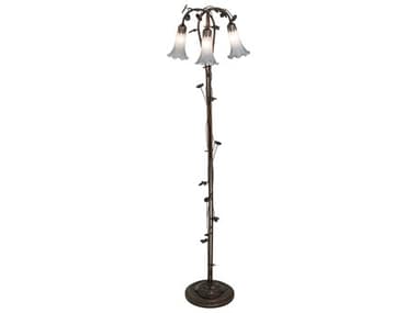 Meyda Pond Lily 58" Tall Mahogany Bronze Tiffany Floor Lamp with Grey Glass Shade MY255132