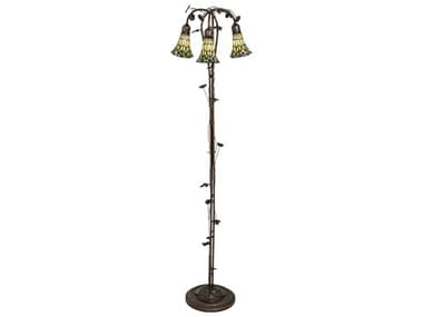 Meyda Stained Glass Pond Lily 58" Tall Mahogany Bronze Tiffany Floor Lamp with Green Shade MY255136