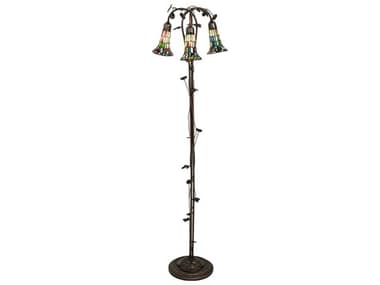 Meyda Stained Glass Pond Lily 58" Tall Mahogany Bronze Tiffany Floor Lamp with Shade MY255141
