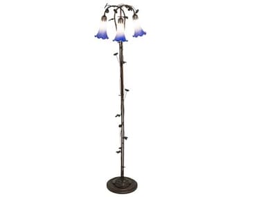 Meyda Pond Lily 58" Tall Mahogany Bronze Tiffany Floor Lamp with Blue White Glass Shade MY255142