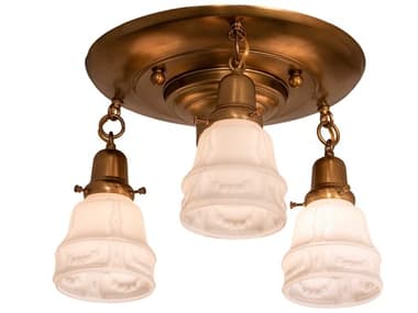Meyda Revival Garland 17" 3-Light Polished Brass White Glass Bell Flush Mount MY255388