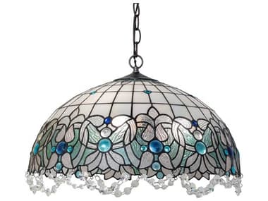 Meyda Angelica 20" 3-Light Mahogany Bronze Glass Tiffany Dome Pendant MY255700