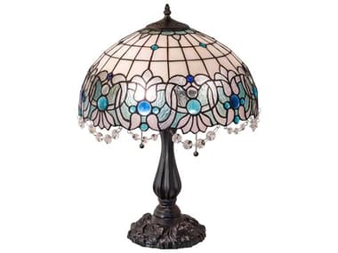 Meyda Angelica 17'' Mahogany Bronze Blue Clear Iridescent Glass Tiffany Table Lamp MY255709