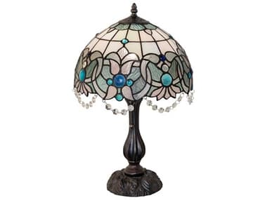 Meyda Angelica 12'' Mahogany Bronze Blue Clear Iridescent Glass Tiffany Table Lamp MY255710
