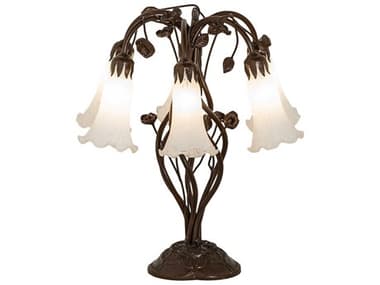 Meyda Pond Lily Mahogany Bronze Tiffany Table Lamp with White Glass Shade MY255807