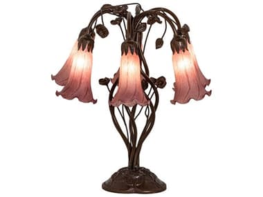 Meyda Pond Lily Mahogany Bronze Tiffany Table Lamp with Lavender Glass Shade MY255812