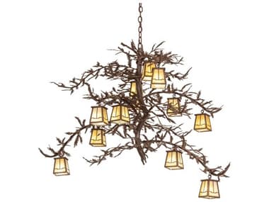 Meyda Pine Branch 37" Wide 12-Light Brown Glass Lantern Chandelier MY256238