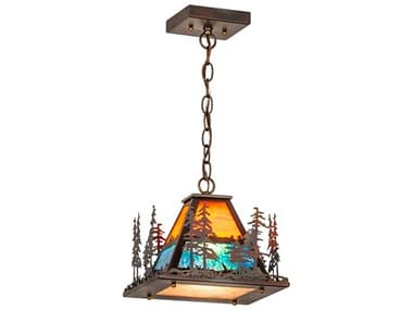 Meyda 1-Light Antique Burnished Copper Blue Glass Tiffany Empire Pendant MY256256