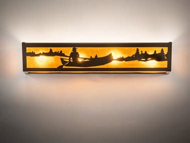 Meyda Canoe At Lake 24" Wide 4-Light Timeless Bronze Glass Tiffany Vanity Light MY256613