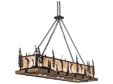 Meyda 4-Light Blackwash Faux Walnut Wood Glass LED Island Pendant MY257673